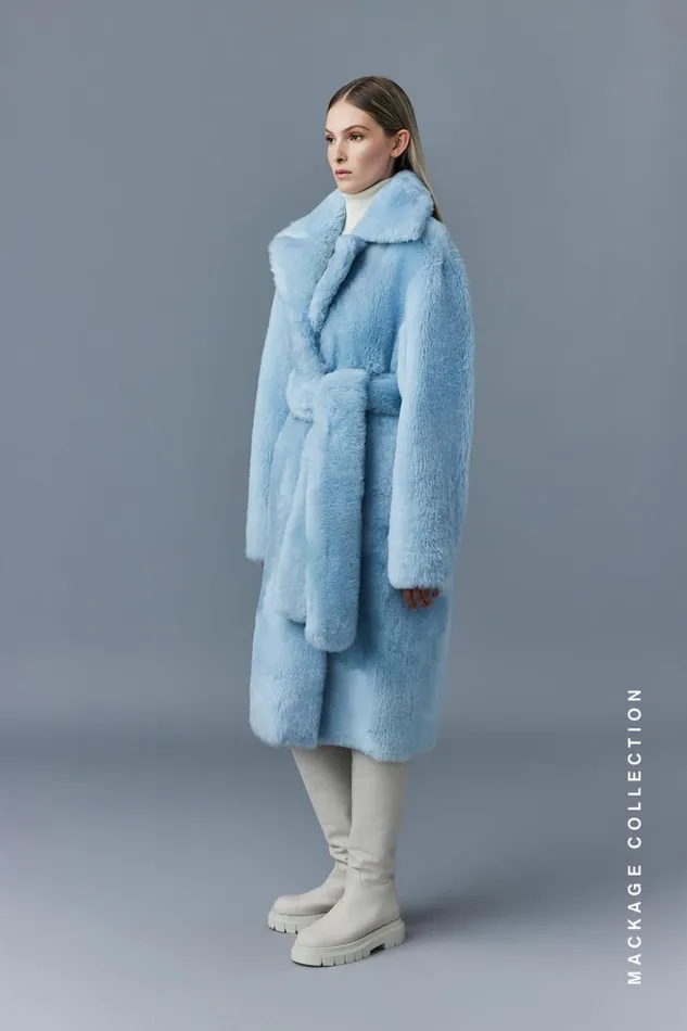 Shearling Jackets Women Mackage ETIENNE Shearling Coat With Belt Ceramic