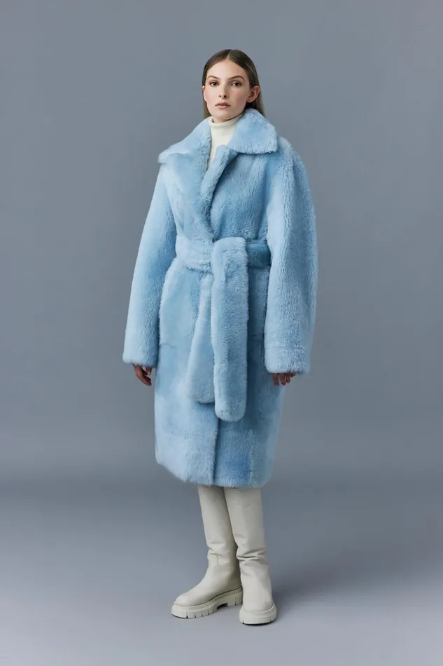 Shearling Jackets Women Mackage ETIENNE Shearling Coat With Belt Ceramic