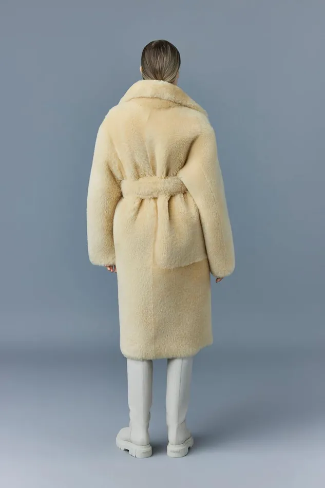 Shearling Jackets Women Mackage ETIENNE Shearling Coat With Belt Ceramic