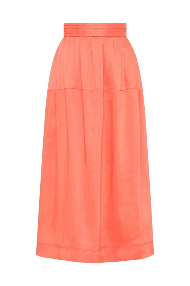 Shelly Flare Tuck Midi Skirt Coral Women Aje Skirts