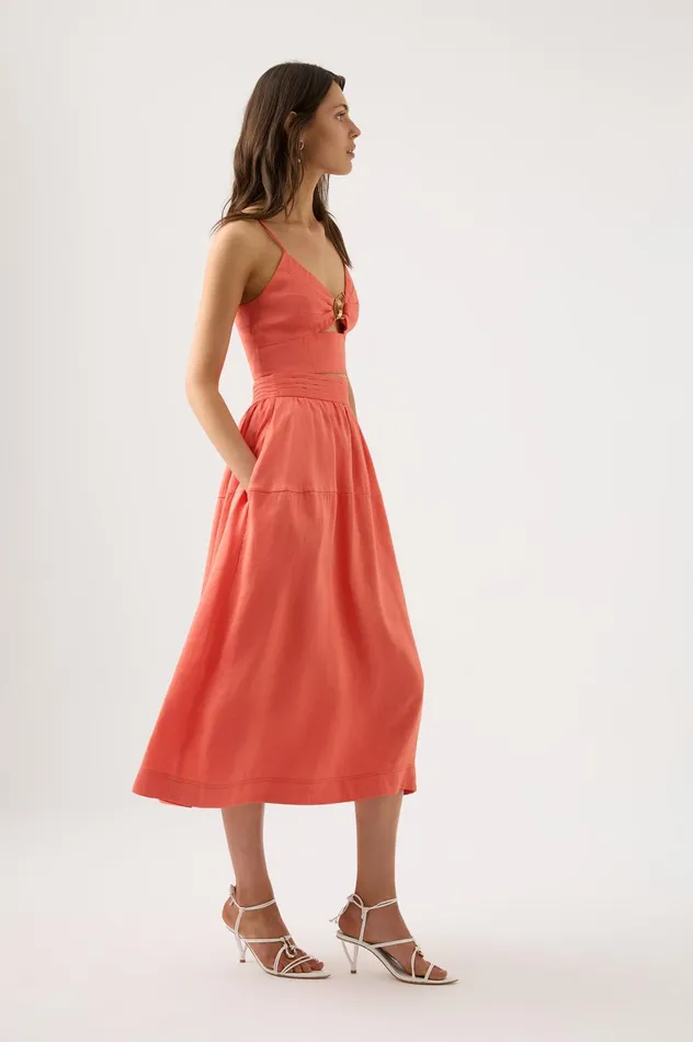 Shelly Flare Tuck Midi Skirt Coral Women Aje Skirts