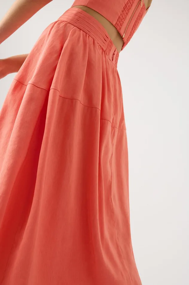 Shelly Flare Tuck Midi Skirt Coral Women Aje Skirts
