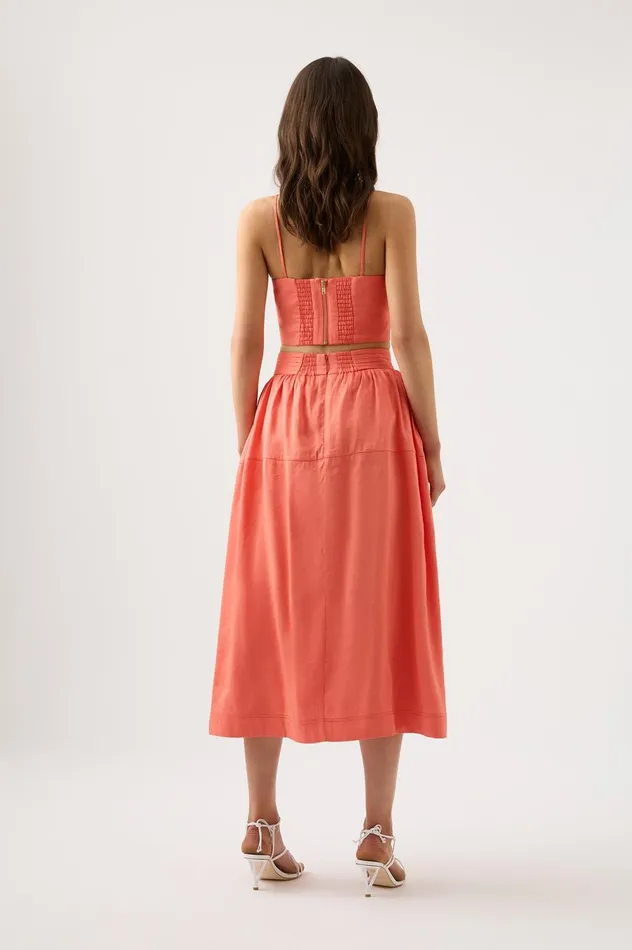 Shelly Flare Tuck Midi Skirt Coral Women Aje Skirts