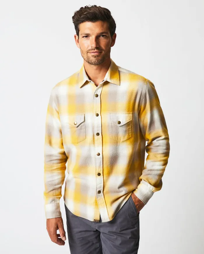 Shirting Men Billy Reid Flannel Bold Plaid Western Snap Front Shirt Naturalyellow
