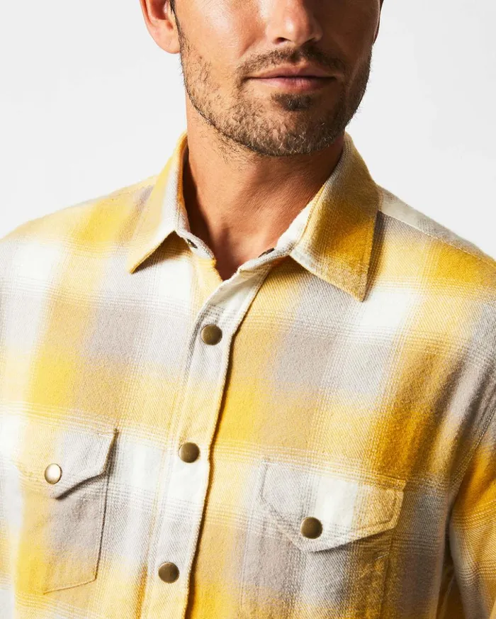 Shirting Men Billy Reid Flannel Bold Plaid Western Snap Front Shirt Naturalyellow