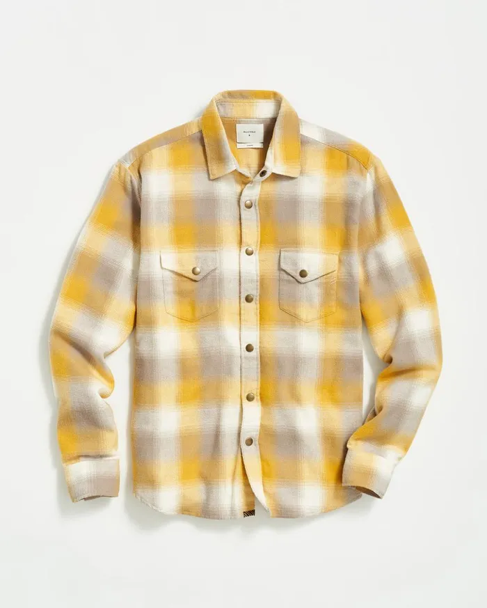 Shirting Men Billy Reid Flannel Bold Plaid Western Snap Front Shirt Naturalyellow