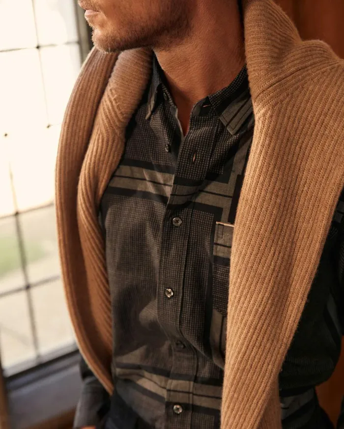 Shirting Men Billy Reid Textured Plaid Msl 1pocket Shirt Blackdark Brown