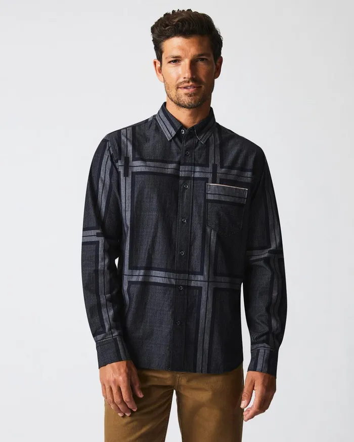 Shirting Men Billy Reid Textured Plaid Msl 1pocket Shirt Blackdark Brown