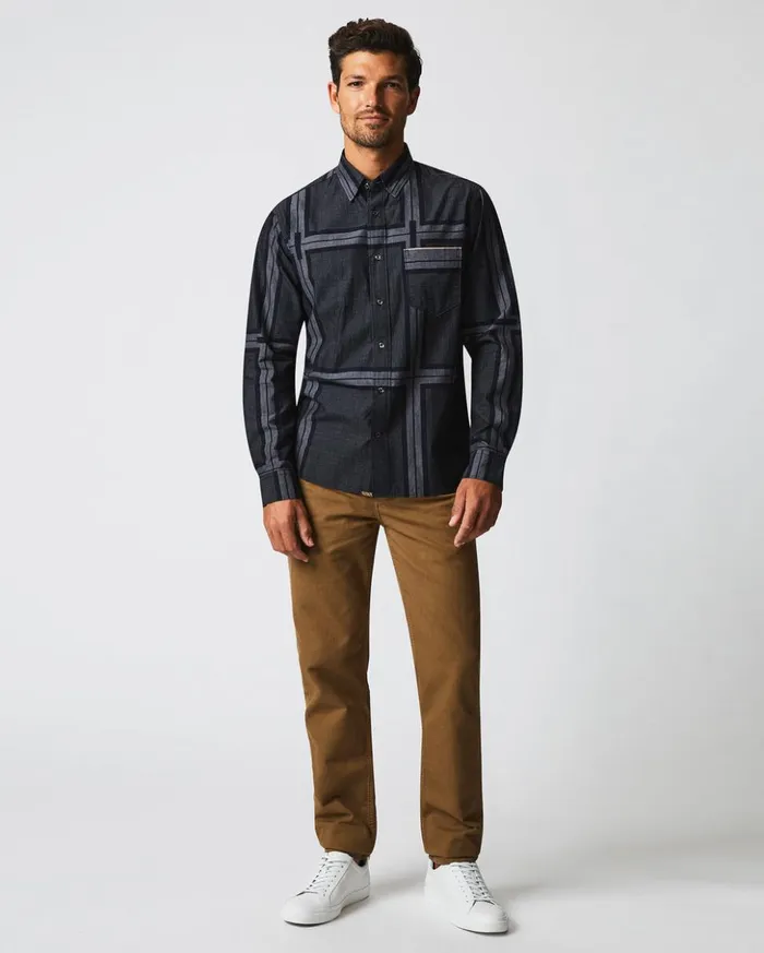 Shirting Men Billy Reid Textured Plaid Msl 1pocket Shirt Blackdark Brown