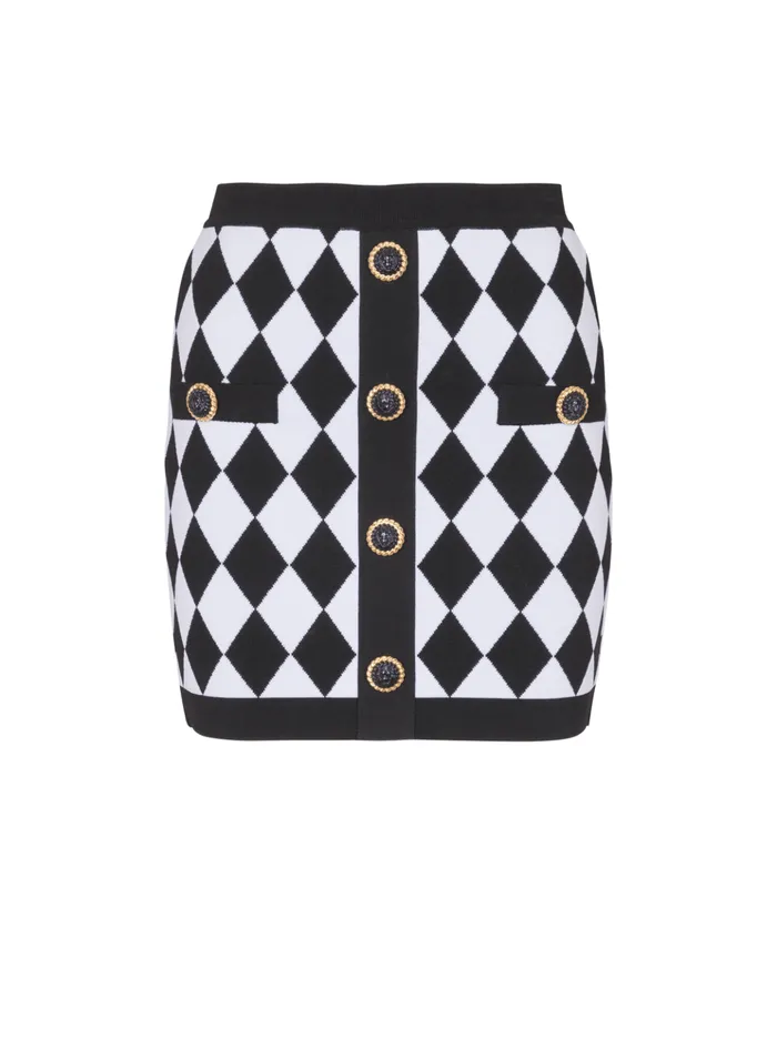 Short Diamond Jacquard Skirt Black Women Balmain Skirts