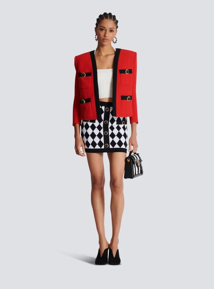 Short Diamond Jacquard Skirt Black Women Balmain Skirts