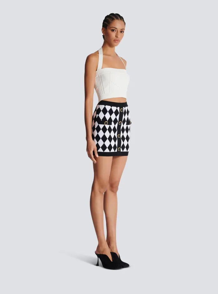 Short Diamond Jacquard Skirt Black Women Balmain Skirts