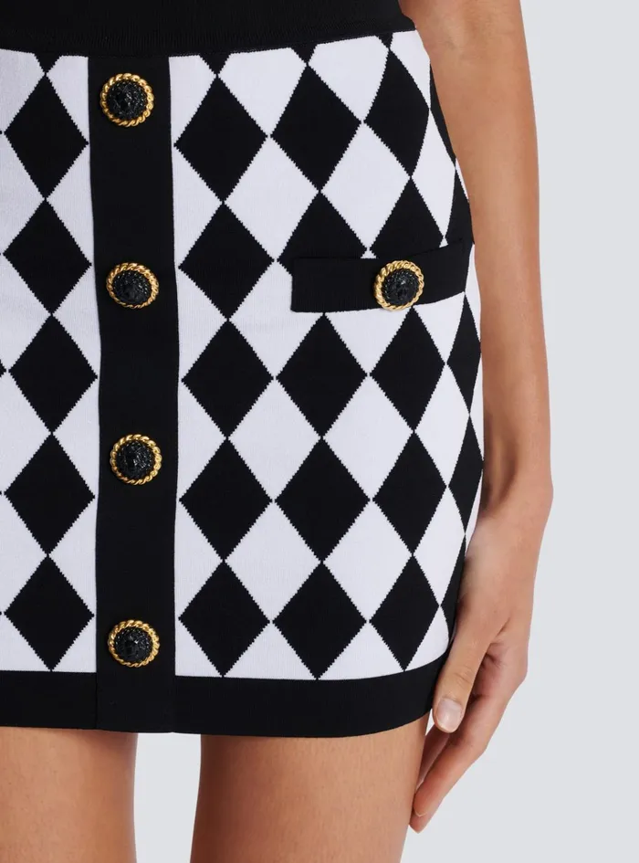 Short Diamond Jacquard Skirt Black Women Balmain Skirts