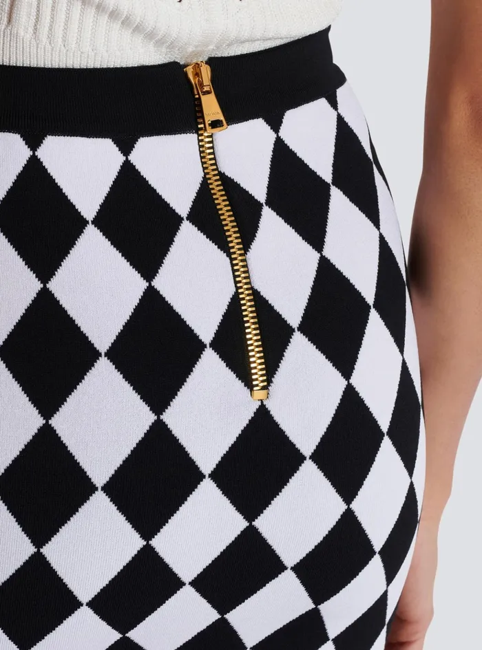 Short Diamond Jacquard Skirt Black Women Balmain Skirts