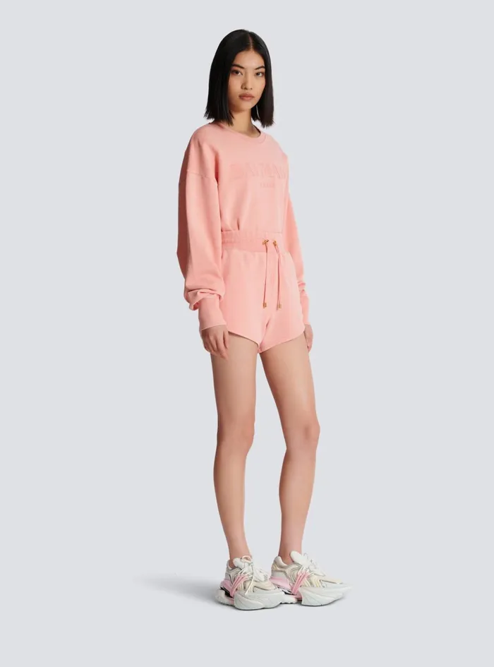 Shorts With Vintage Embroidery Pink Women Balmain Trousers And Shorts