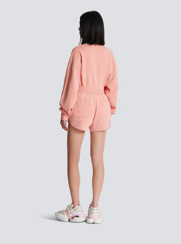 Shorts With Vintage Embroidery Pink Women Balmain Trousers And Shorts
