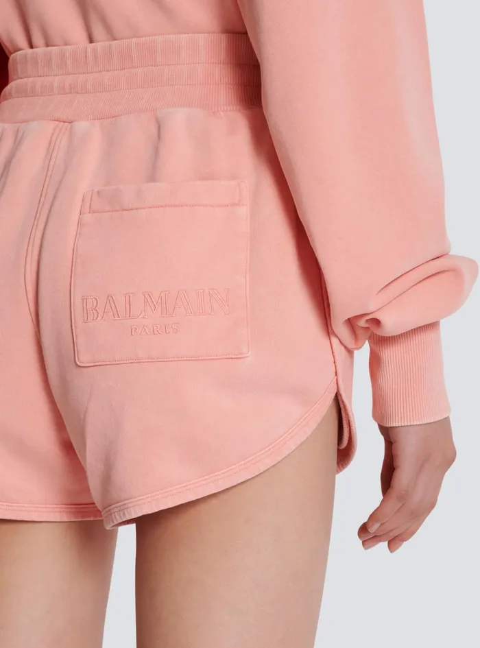 Shorts With Vintage Embroidery Pink Women Balmain Trousers And Shorts
