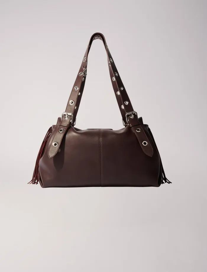 Shoulder Bags Women Maje Plain Leather Miss M Xl Bag Burgundy
