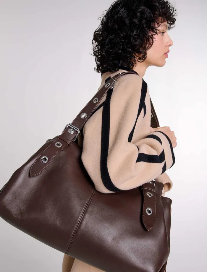 Shoulder Bags Women Maje Plain Leather Miss M Xl Bag Burgundy