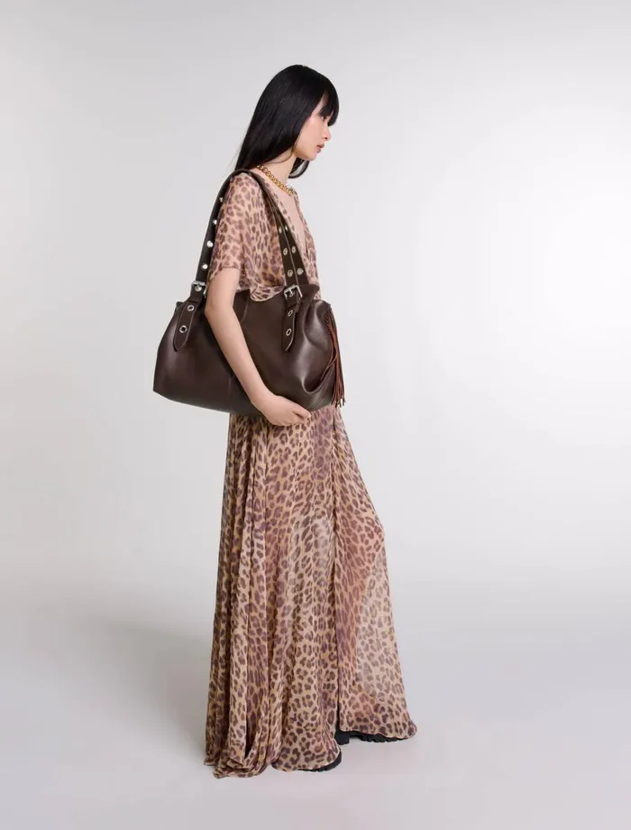 Shoulder Bags Women Maje Plain Leather Miss M Xl Bag Burgundy