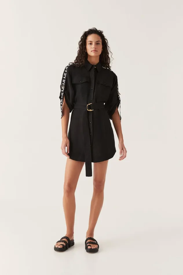 Signal Logo Shirt Mini Dress Black Women Aje Mini Dresses