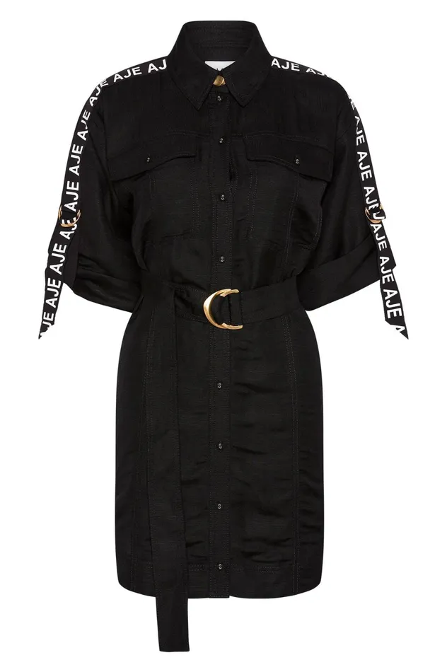 Signal Logo Shirt Mini Dress Black Women Aje Mini Dresses