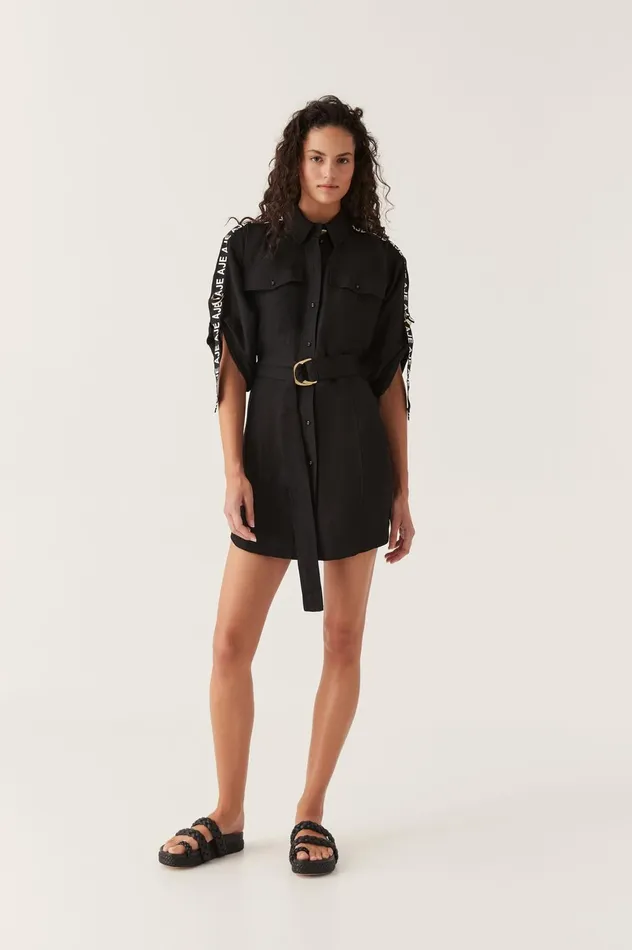 Signal Logo Shirt Mini Dress Black Women Aje Mini Dresses