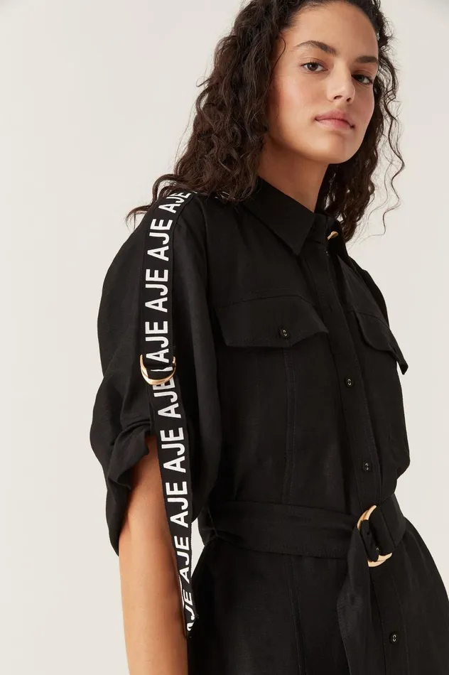 Signal Logo Shirt Mini Dress Black Women Aje Mini Dresses