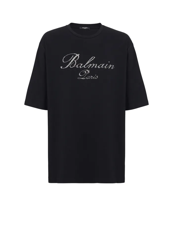 Signature Embroidered Tshirt Black Men Balmain TShirts