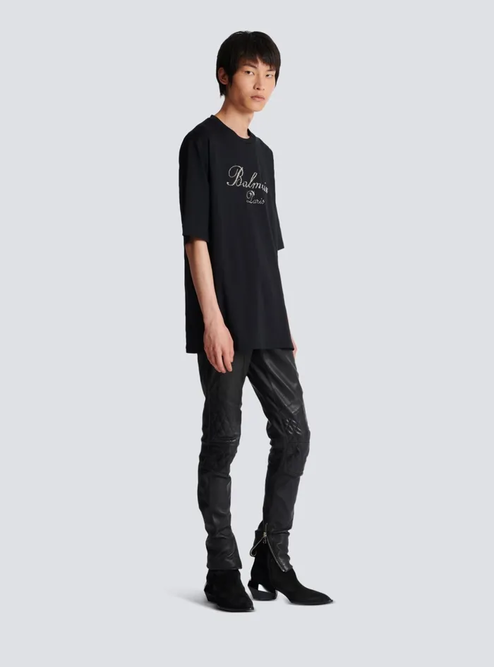 Signature Embroidered Tshirt Black Men Balmain TShirts