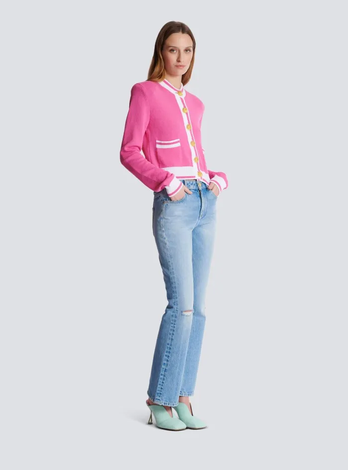 Signature Knit Cardigan Pink Women Balmain Knitwear