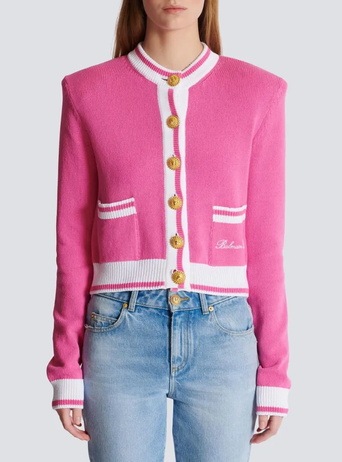 Signature Knit Cardigan Pink Women Balmain Knitwear
