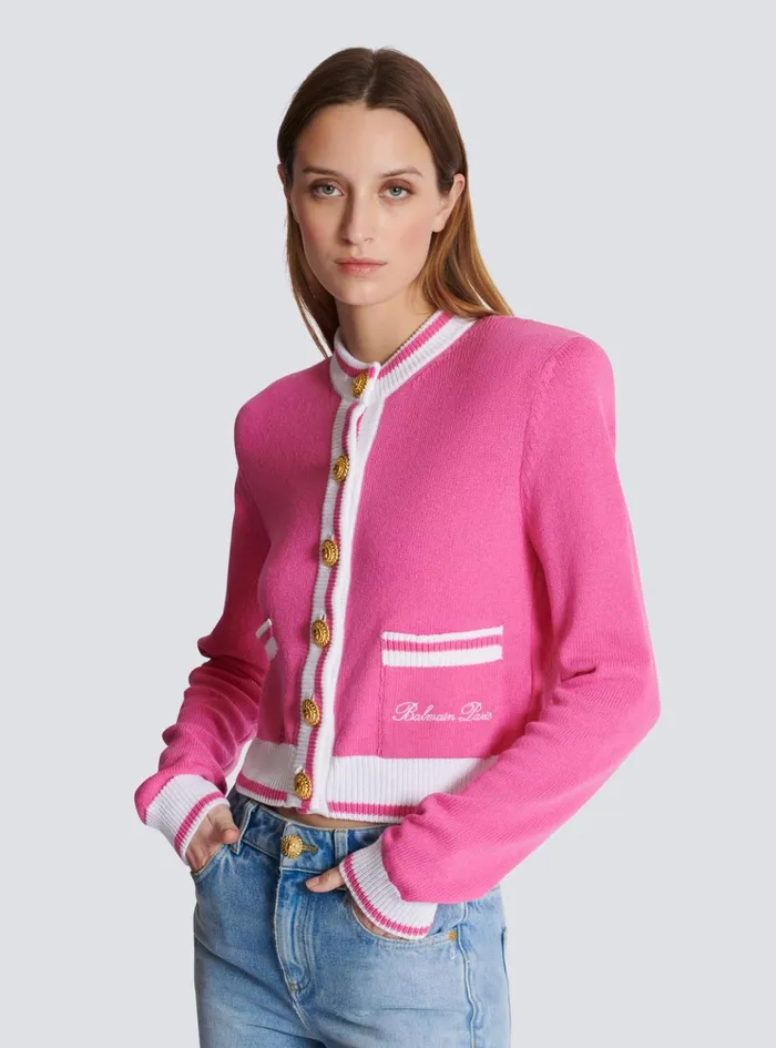 Signature Knit Cardigan Pink Women Balmain Knitwear