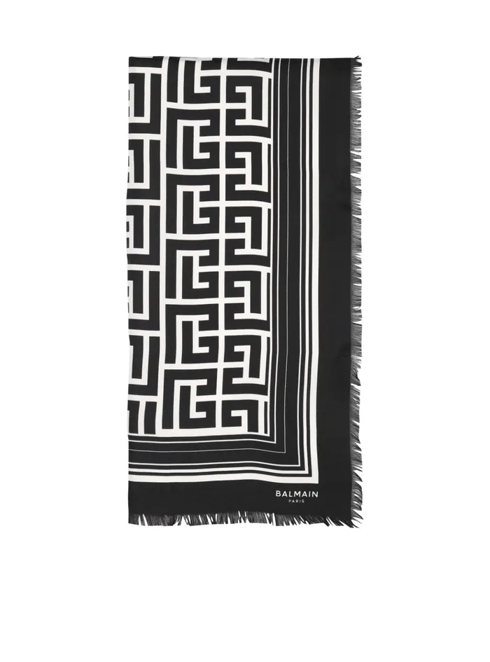 Silk Monogrammed Scarf Black Women Balmain Scarves