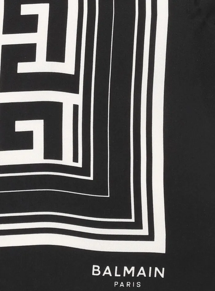 Silk Monogrammed Scarf Black Women Balmain Scarves