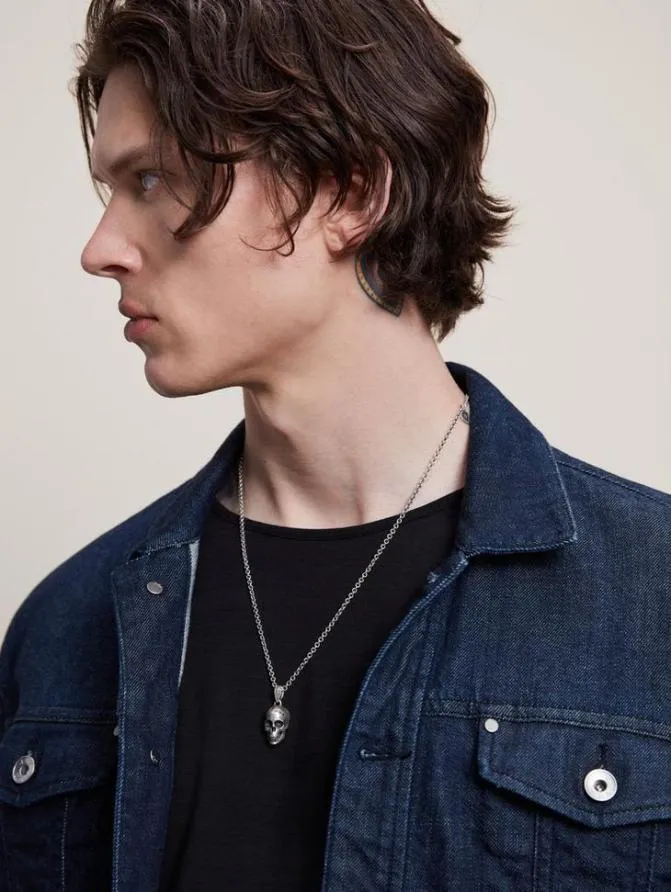SILVER DISTRESSED SKULL NECKLACE Silver Accessories John Varvatos Jewelry