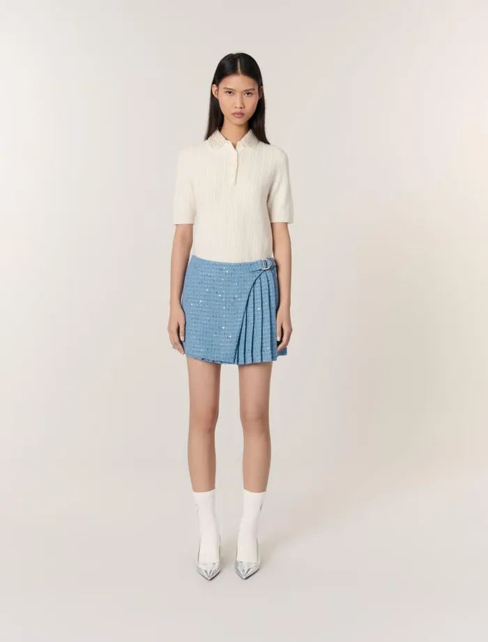 Skirts and Shorts Women Maje Pleated Tweed Skort Blue