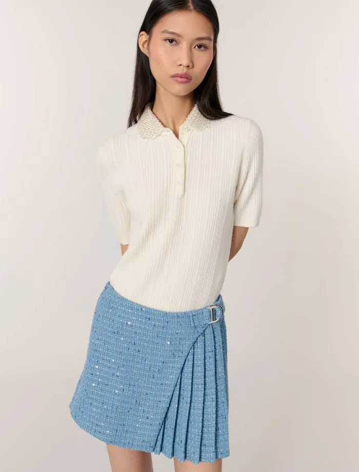 Skirts and Shorts Women Maje Pleated Tweed Skort Blue