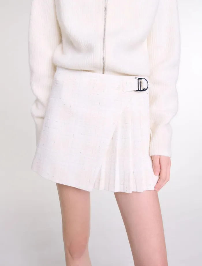 Skirts and Shorts Women Maje Short Pleated Tweed Skirt Ecru