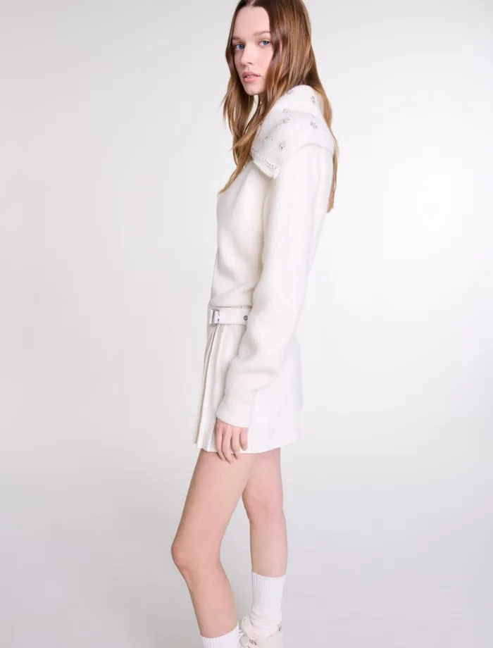 Skirts and Shorts Women Maje Short Pleated Tweed Skirt Ecru