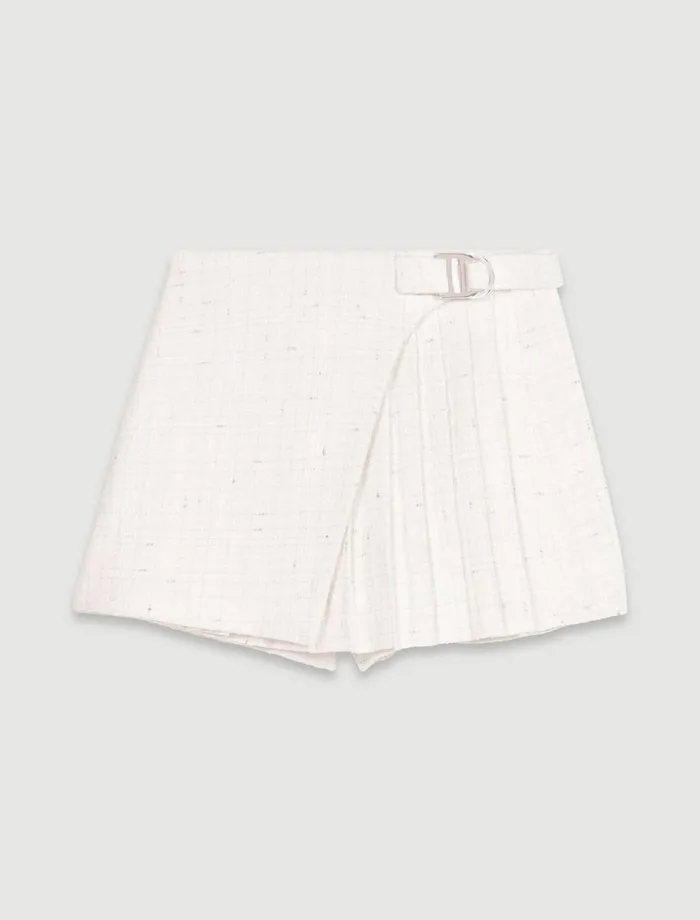 Skirts and Shorts Women Maje Short Pleated Tweed Skirt Ecru