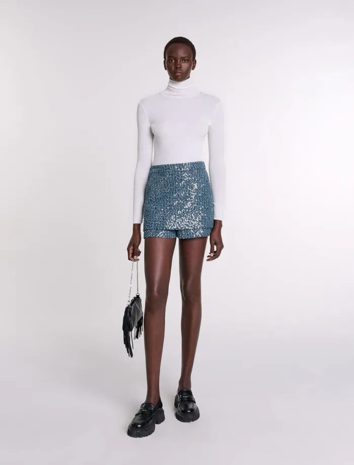 Skirts and Shorts Women Maje Tweed Illusion Shorts Blue Silver