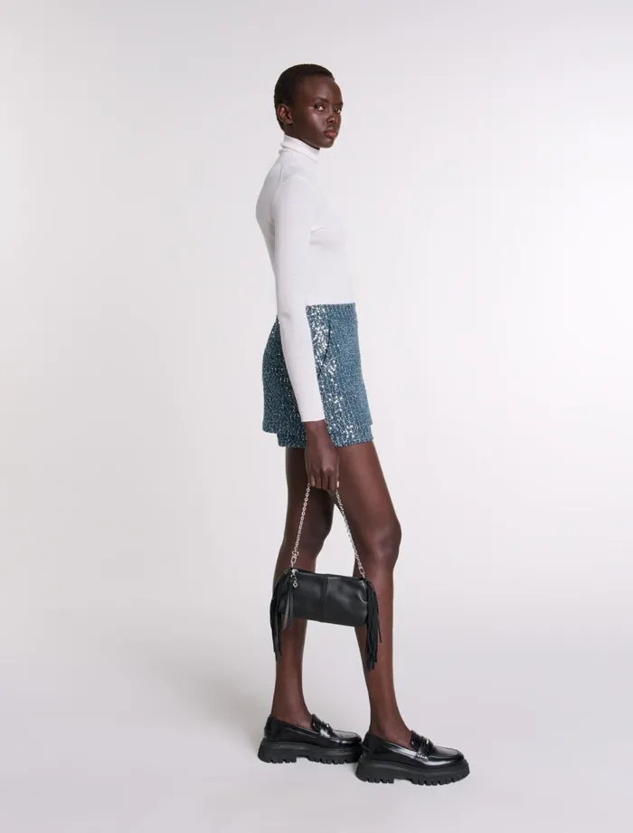 Skirts and Shorts Women Maje Tweed Illusion Shorts Blue Silver