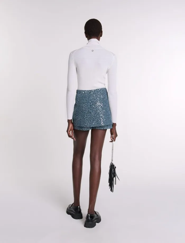 Skirts and Shorts Women Maje Tweed Illusion Shorts Blue Silver