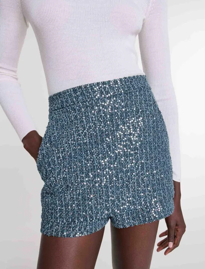 Skirts and Shorts Women Maje Tweed Illusion Shorts Blue Silver