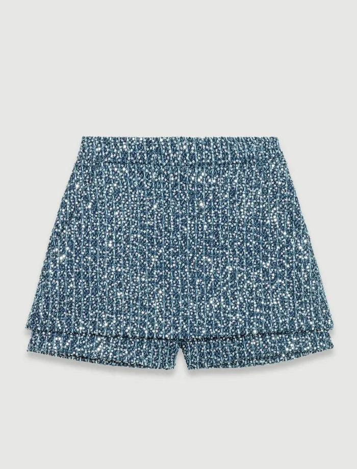 Skirts and Shorts Women Maje Tweed Illusion Shorts Blue Silver