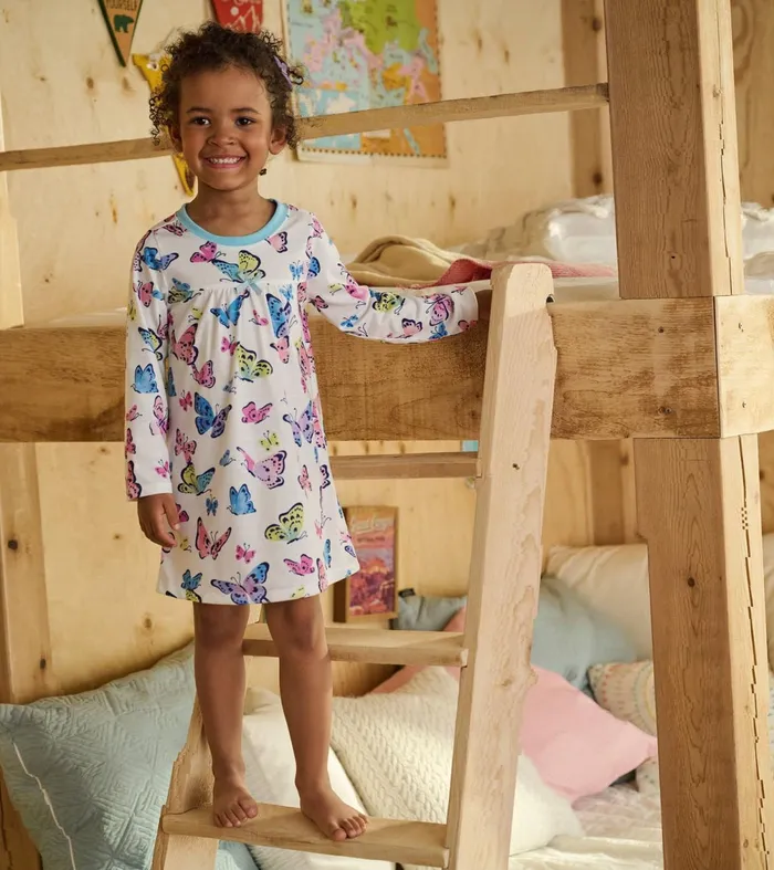 Sleepwear Girls Hatley Girls Big Butterflies Long Sleeve Nightgown