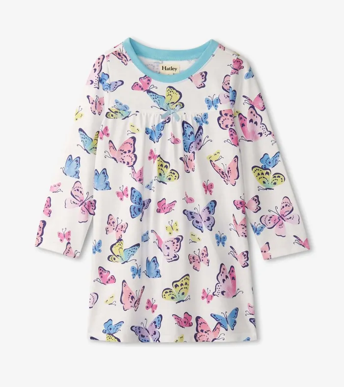 Sleepwear Girls Hatley Girls Big Butterflies Long Sleeve Nightgown