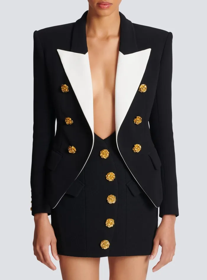 Slimfit Jacket With Roses Buttons Black Women Balmain Jackets And Blazers