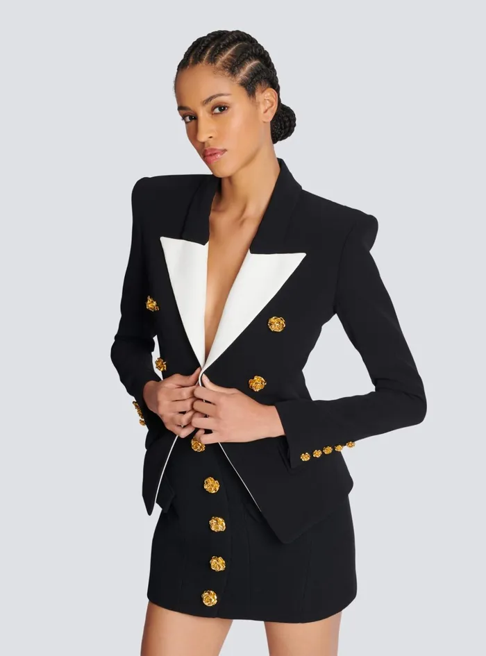 Slimfit Jacket With Roses Buttons Black Women Balmain Jackets And Blazers